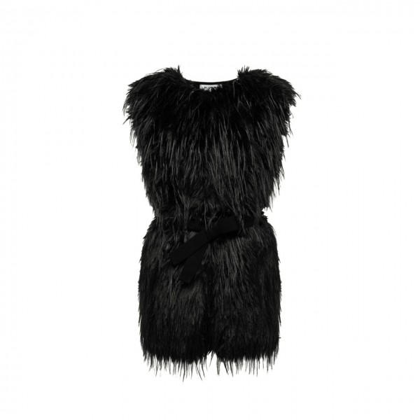 Black Faux Fur And Knit Vest