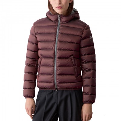 Short Down Jacket With Fixed Hood Dark Brunette