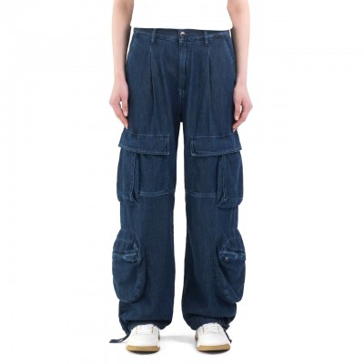 Dark Blue Denim Cargo Pants