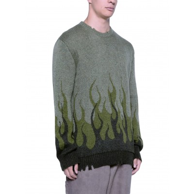 Maglione Jacquard Con Fiamme