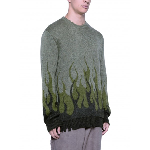 Jacquard Sweater With Flames