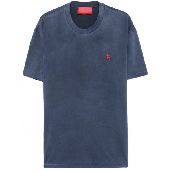 Cold Dyed T-Shirt With Embroidered Flame