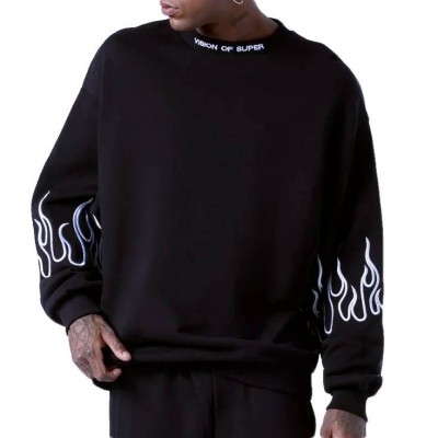 Crewneck Sweatshirt With Embroidered Flames