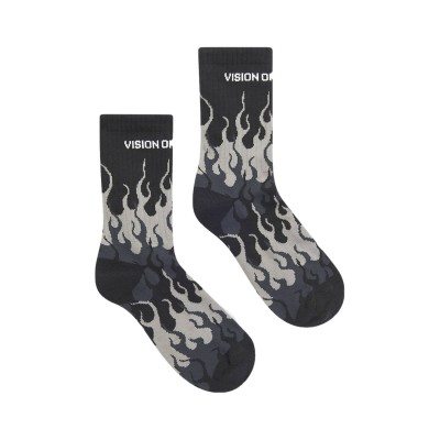 Black Socks With Grey Flames And White Logo