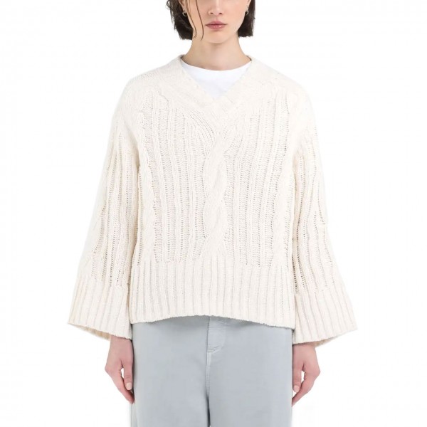 Cropped Butter White Cable Knit