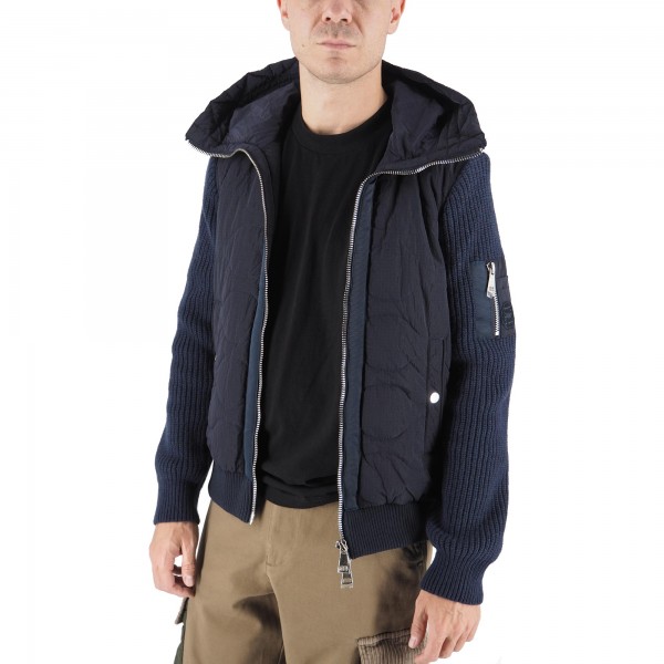 Hooded Down Jacket With Knitted Inserts