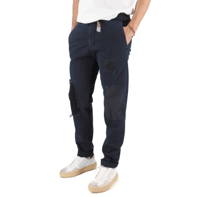 Pantalone Chino In Gabardina Blu Navy