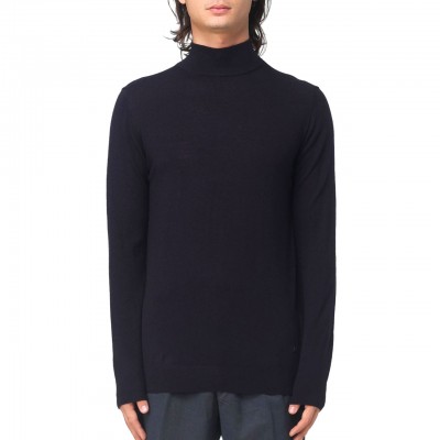 Dark Blue Turtleneck Wool Sweater