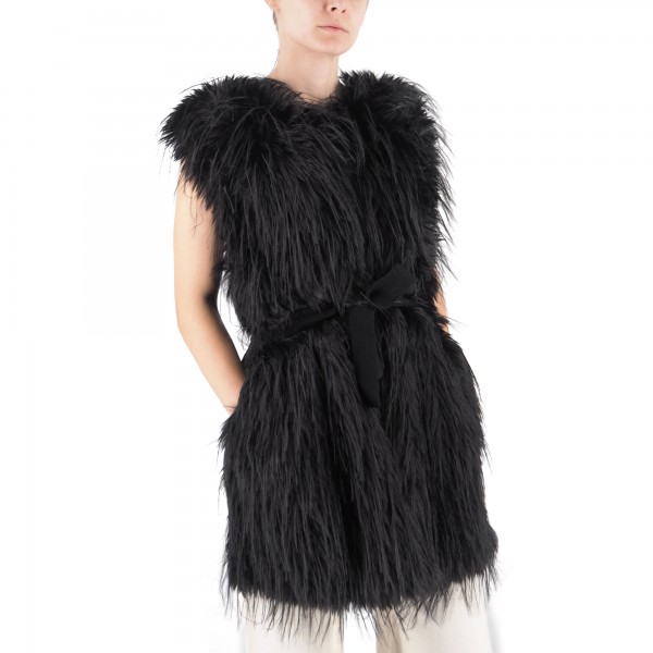 Gilet In Faux Fur E Maglia Nero