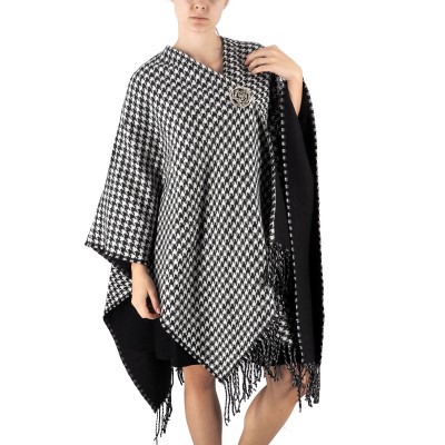 Poncho Pied De Poule Con Spilla