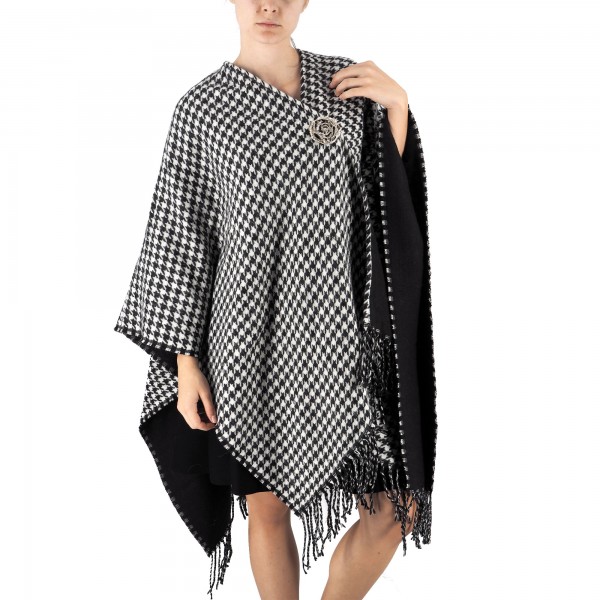 Poncho Pied De Poule Con Spilla