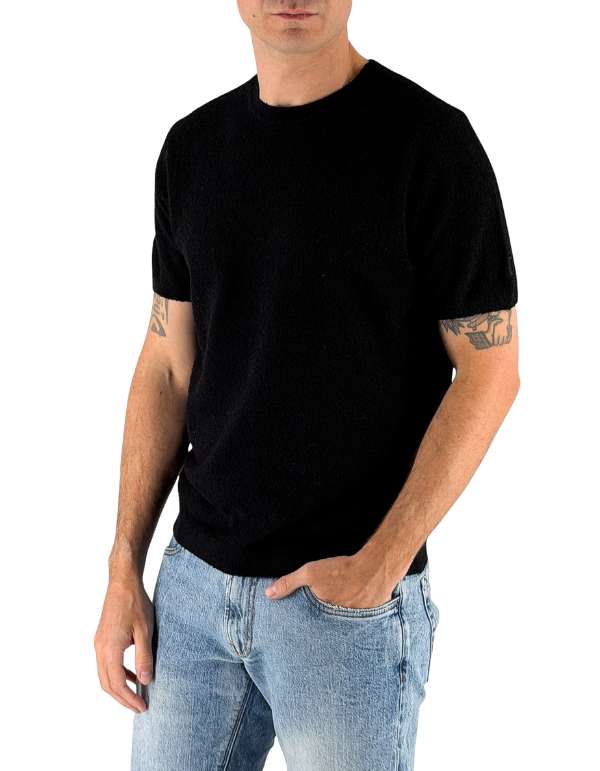 T-Shirt In Cotone Nera Spugna Premium Soft Touch