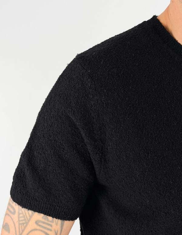 T-Shirt In Cotone Nera Spugna Premium Soft Touch