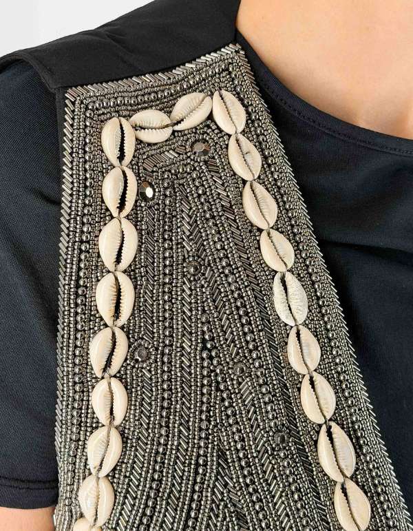 Gilet In Cotone Con Applicazioni Hand-Made