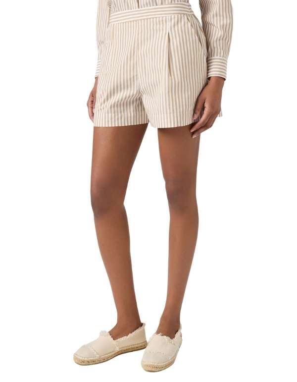 Amani Cotton Beige Striped Shorts