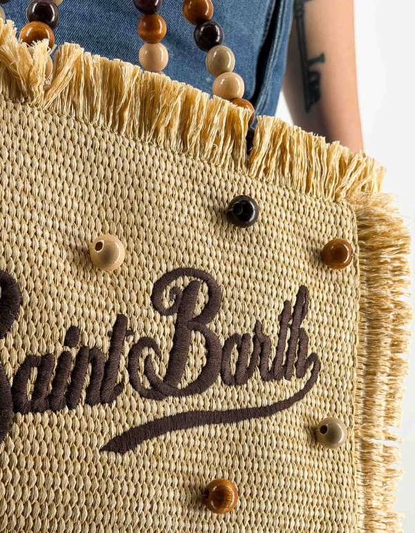 Hand Bag With Strap Colette Straw N Wood Beads 1819 Emb