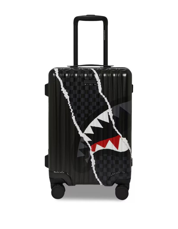 Center Rip Revealing Gray Check Carry-On Luggage