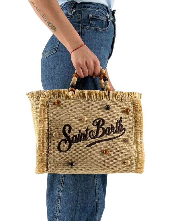 Hand Bag With Strap Colette Straw N Wood Beads 1819 Emb