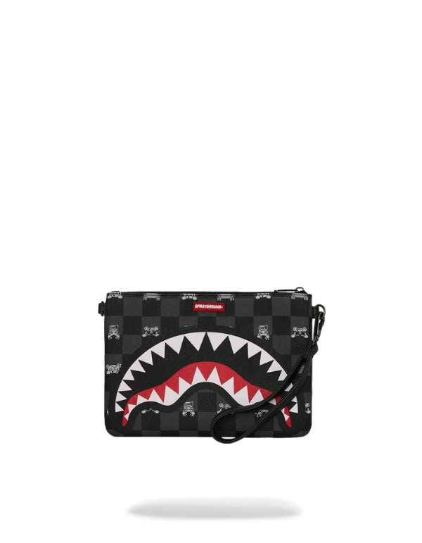 Gray Peeking Character Check Crossbody Clutch