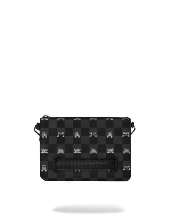 Gray Peeking Character Check Crossbody Clutch