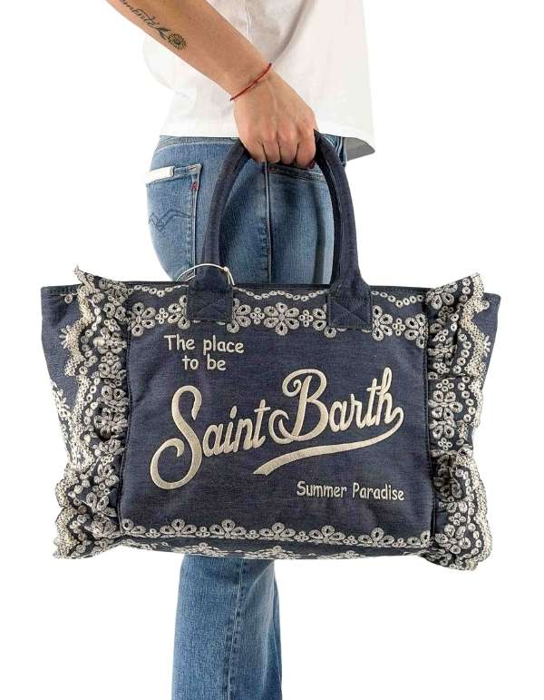 Borsa Vanity Volant N Sangallo Flowers Denim Dark Emb