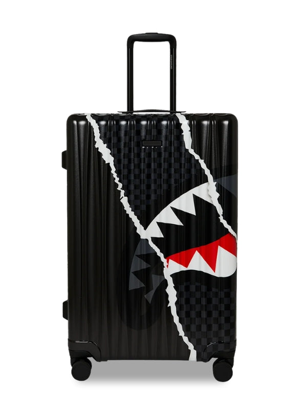 Center Rip Revealing Gray Check Full-Size Luggage