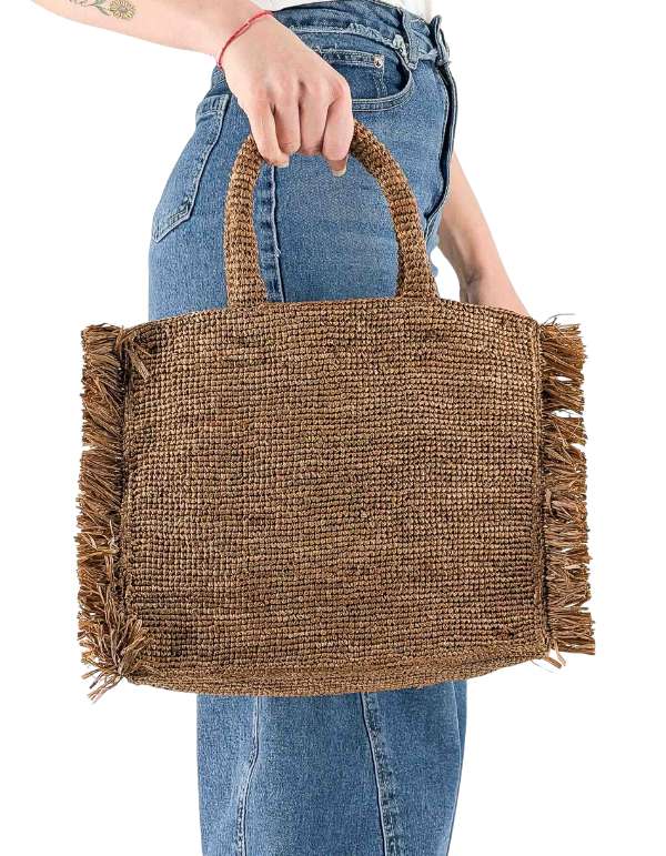 Borsa a Mano con Tracolla Colette Raffia Fringes 19 Emb