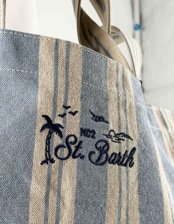 Borsa tote essential beach in cotone a righe bianche e azzurre