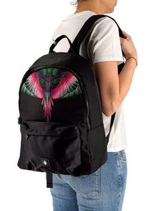 Black/Pink Wings Print Nylon Backpack