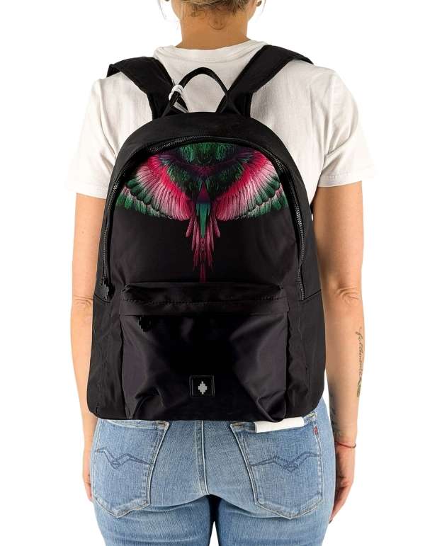Black/Pink Wings Print Nylon Backpack