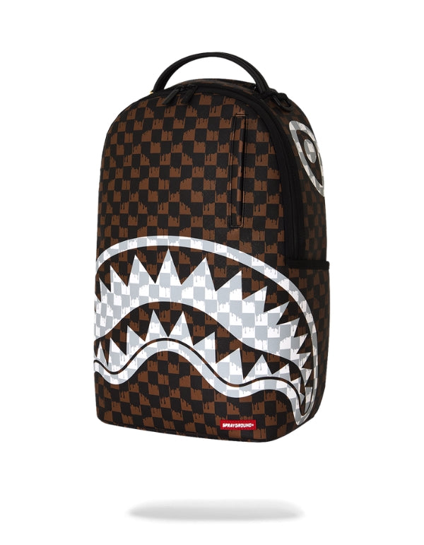 Zaino Brown And Cream Drip Check Shark Backpack