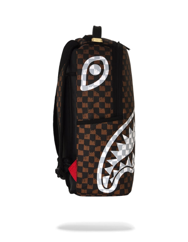 Zaino Brown And Cream Drip Check Shark Backpack