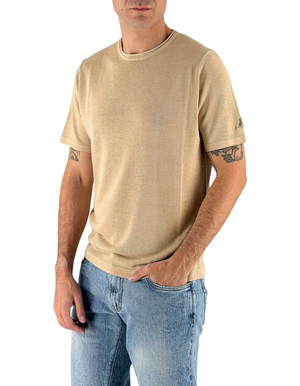 T-Shirt Uomo Girocollo in Lino e Viscosa Sabbia
