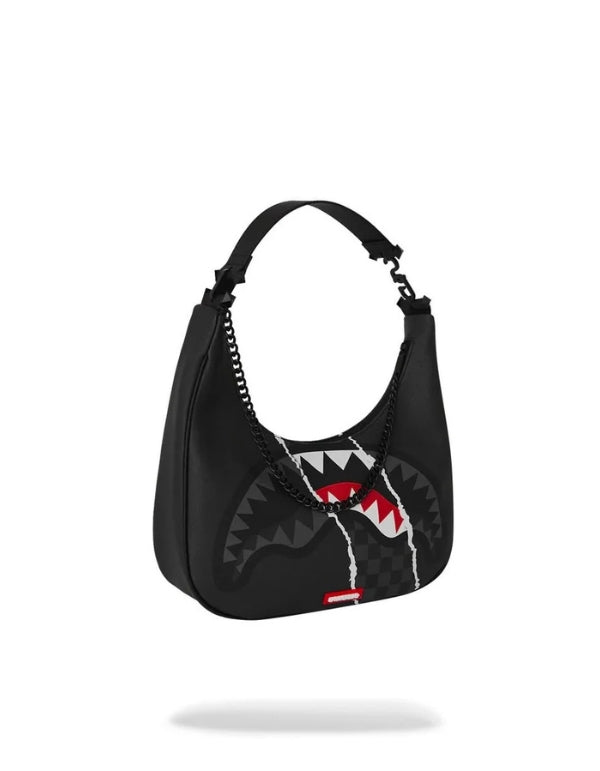 Center Rip Revealing Gray Check Handbag