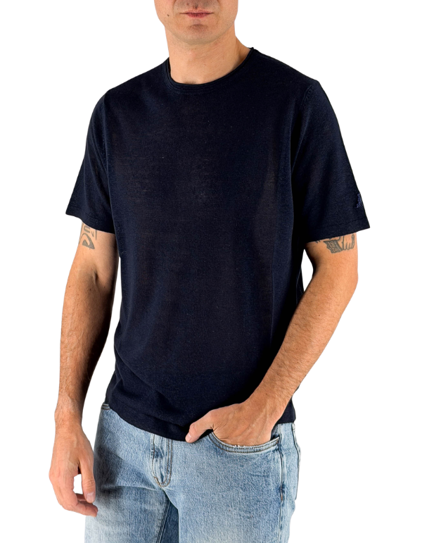 T-Shirt Uomo Girocollo in Lino e Viscosa Blu