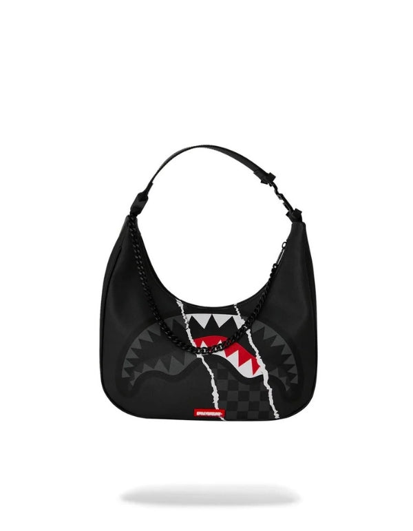Center Rip Revealing Gray Check Handbag