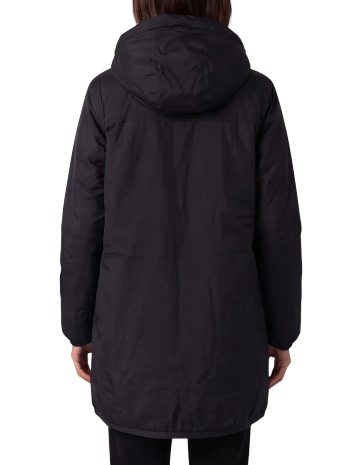 Vista posteriore della giacca K-Way Jacinthe Orsetto Black Pure da donna con cappuccio, ideale per l'inverno DevidLabel