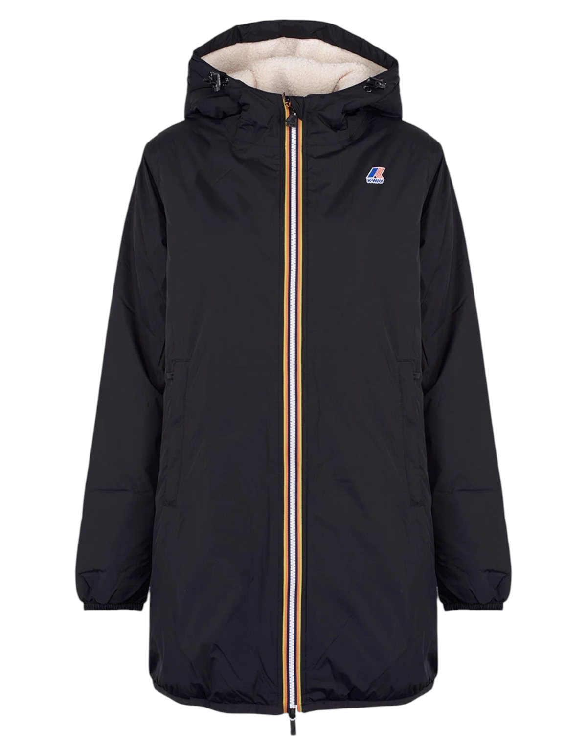 Giacca K-Way Jacinthe Orsetto nera da donna con interno in pile sintetico e zip frontale, proposta da DevidLabel