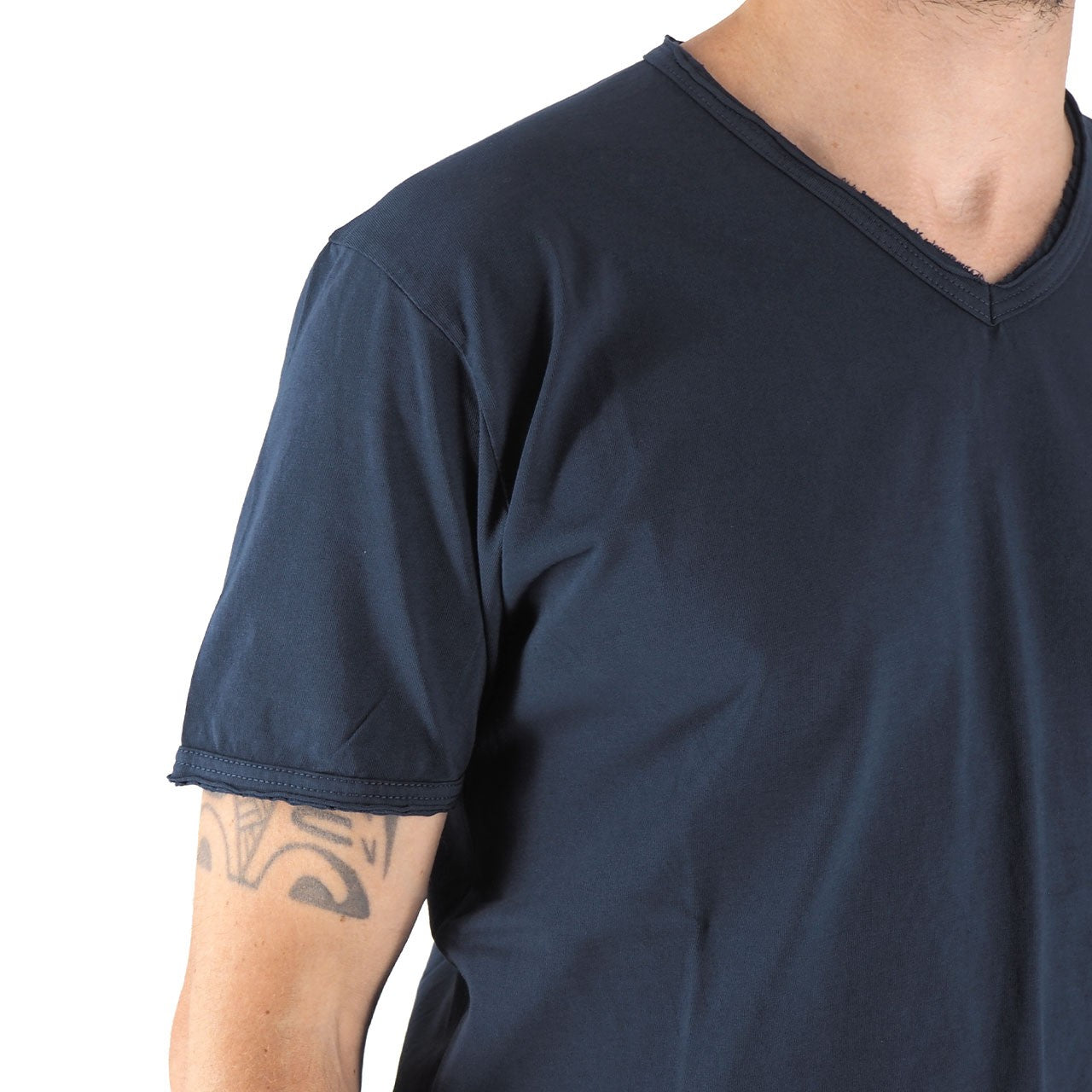 T-Shirt 100% Cotone Scollo A V Blu Navy Mosca