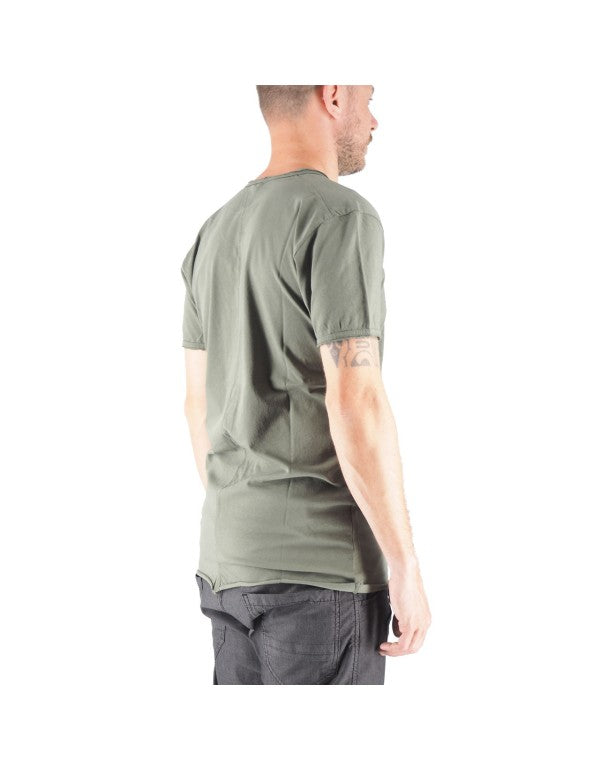 T-Shirt 100% Cotone Scollo A V Verde Mosca