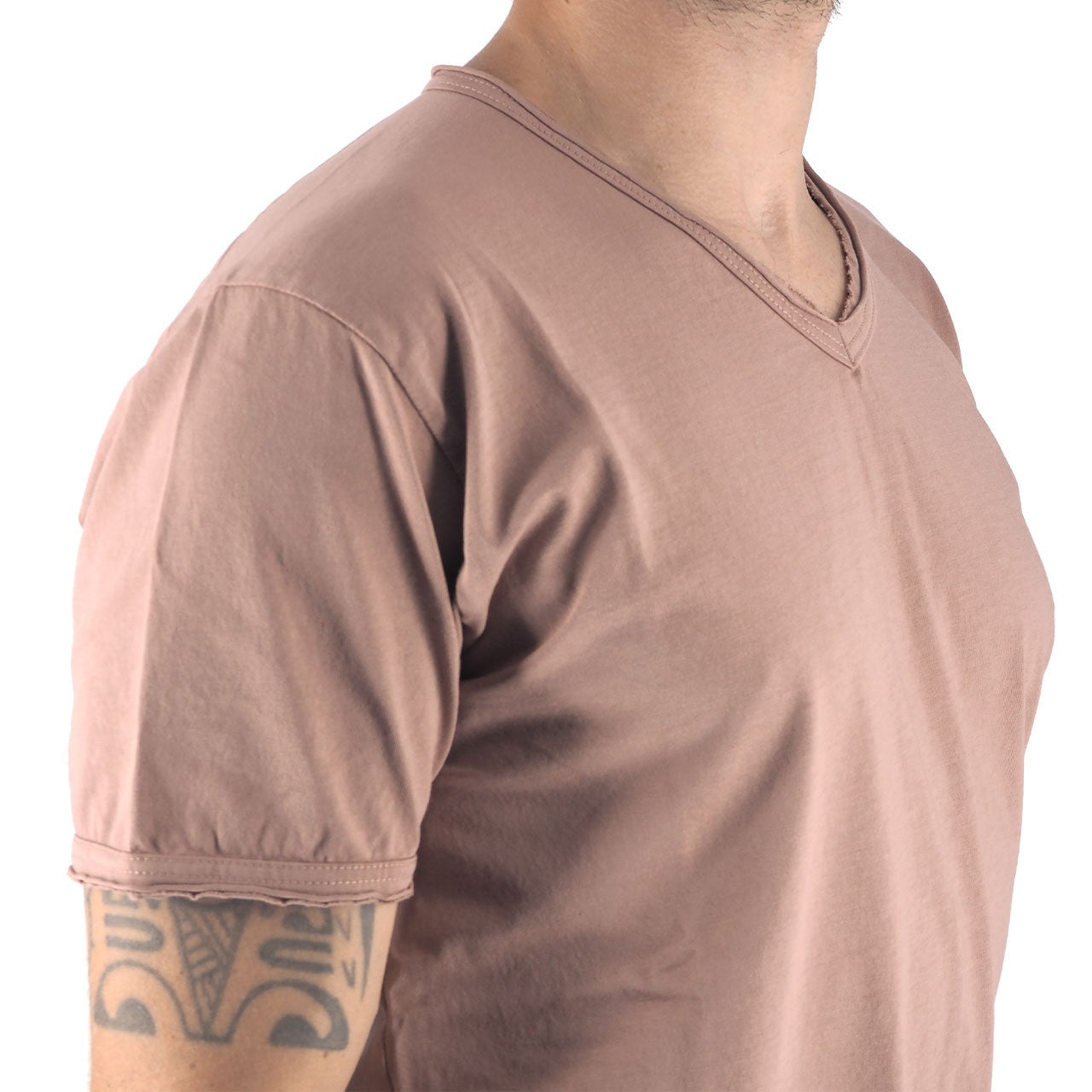 T-Shirt 100% Cotone Scollo A V Cipria Mosca