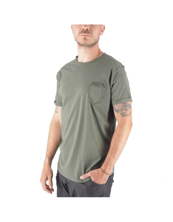 T-Shirt Girocollo 100% Cotone Con Taschino Shiro