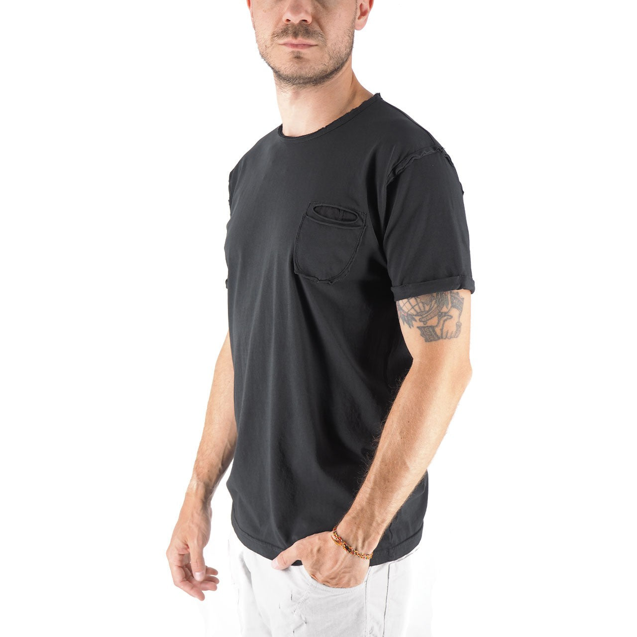 T-Shirt Girocollo 100% Cotone Con Taschino Shiro
