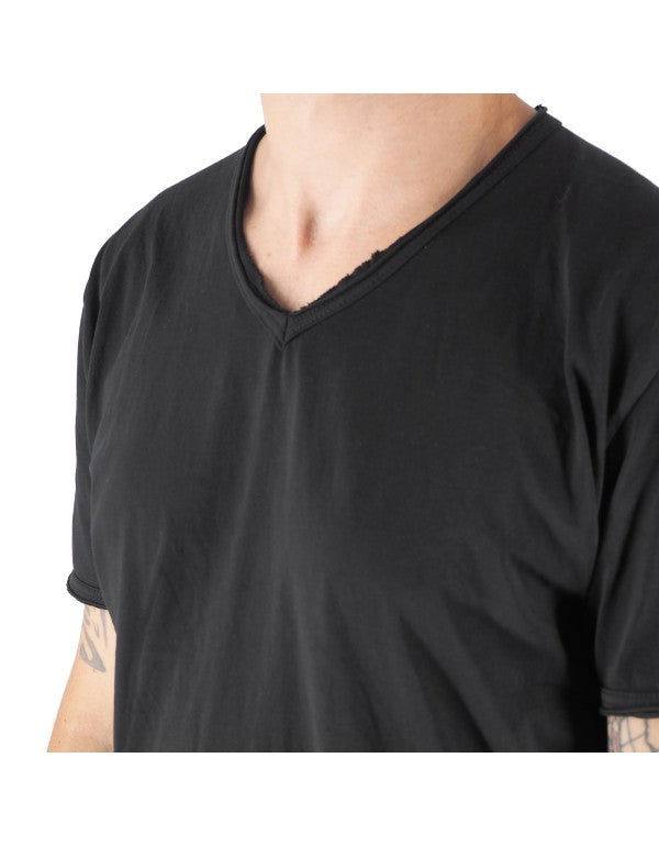 T-Shirt 100% Cotone Scollo A V Nero Mosca