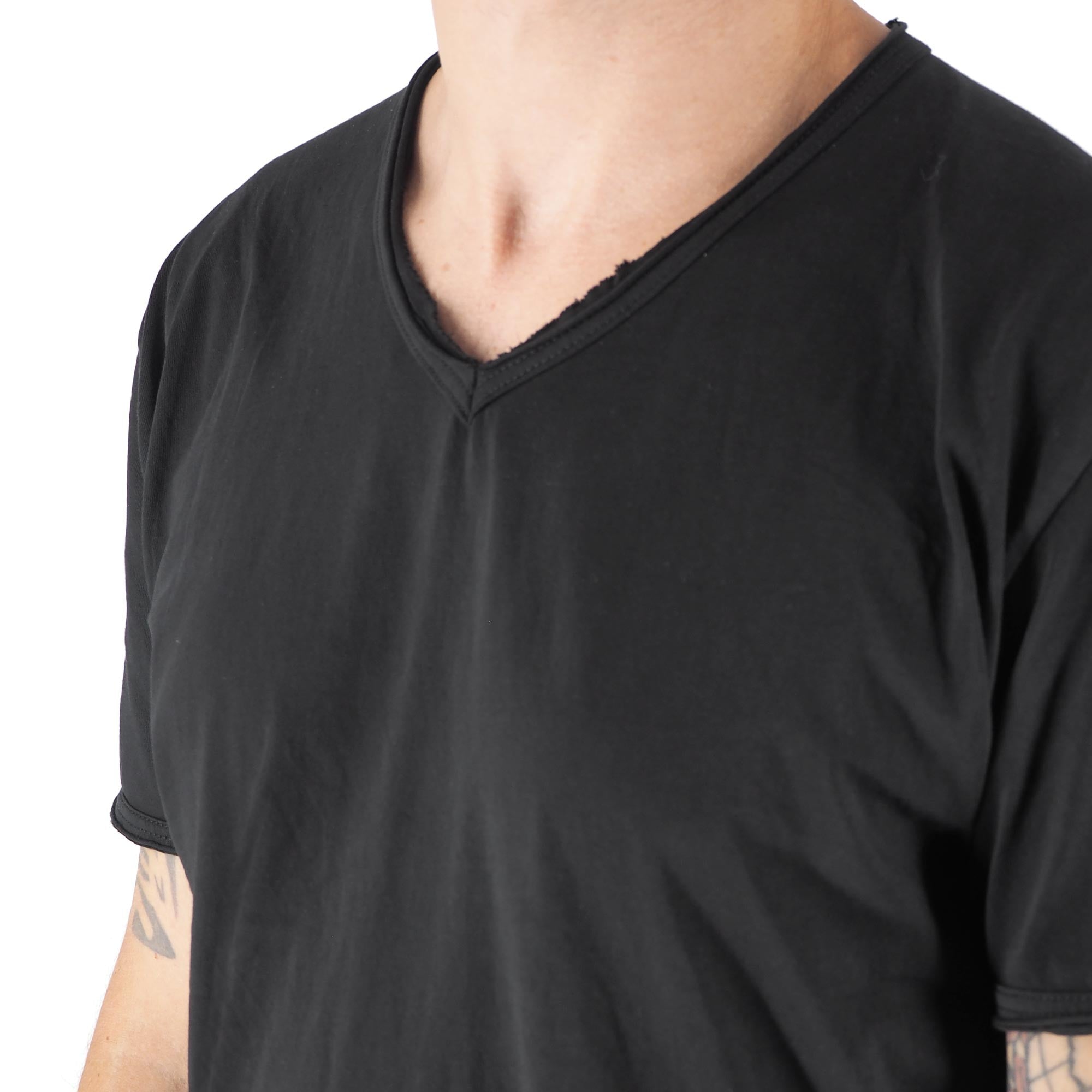 T-Shirt 100% Cotone Scollo A V Nero Mosca