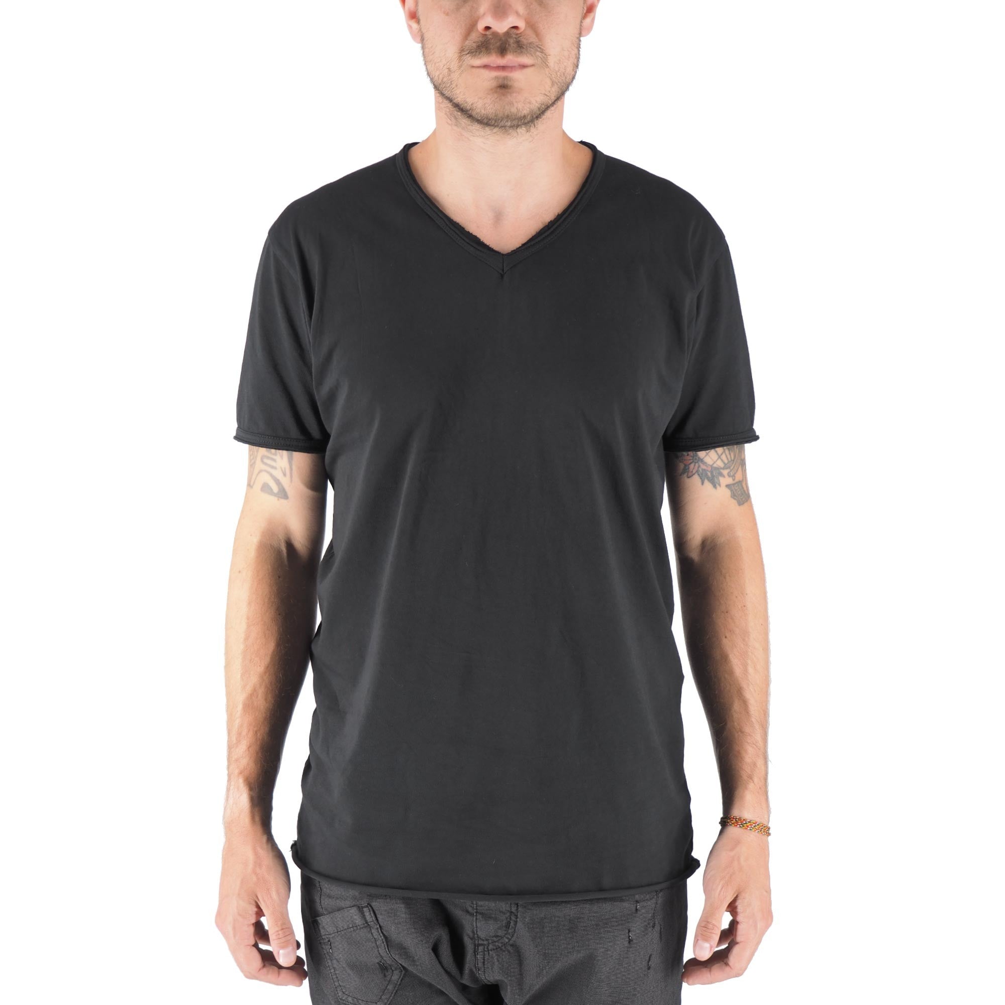 T-Shirt 100% Cotone Scollo A V Nero Mosca