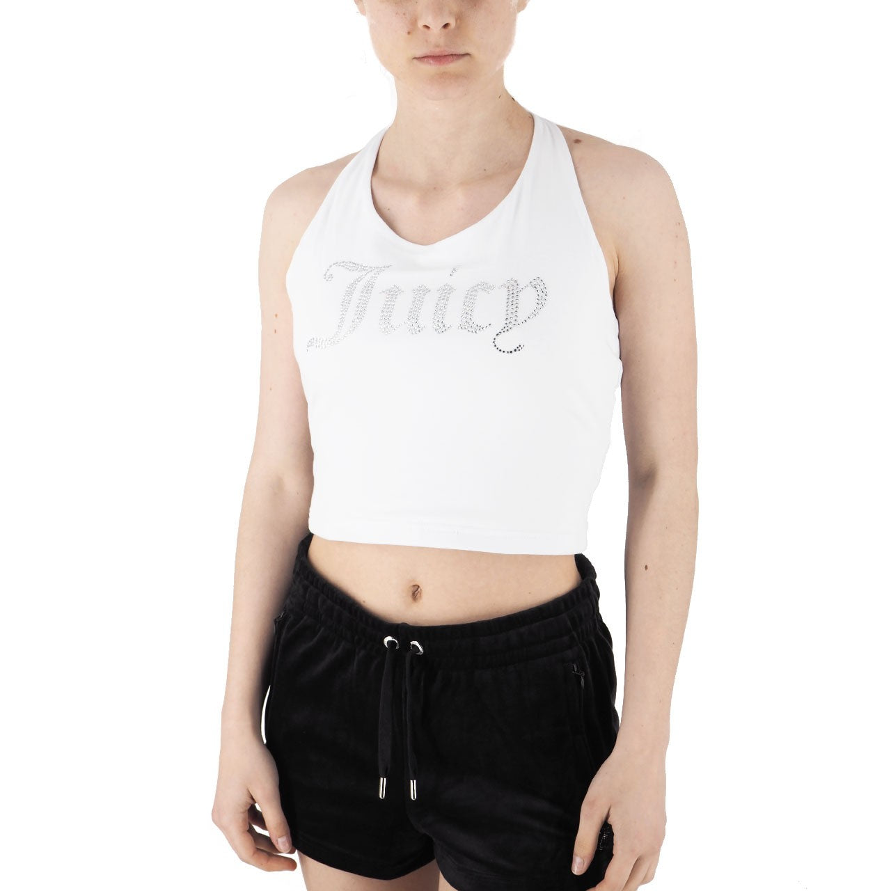 Top Con Logo In Strass Bianco