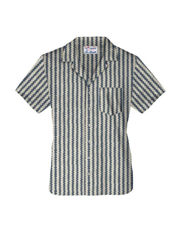 Kalea Crochet Stripes V Hawaiian Style Crochet Shirt