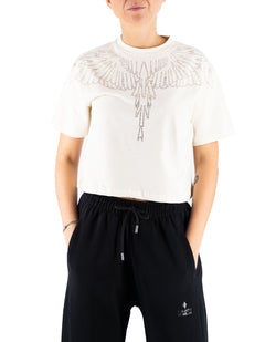 Marcelo Burlon County Of Milan T-shirt In Jersey Piume Glitter Latte – T-shirt e top