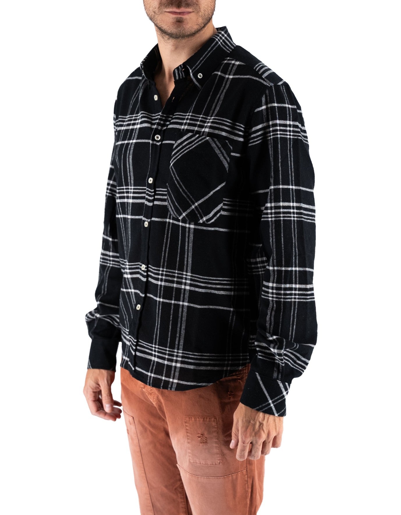 Camicia A Quadri Botton Down Nero